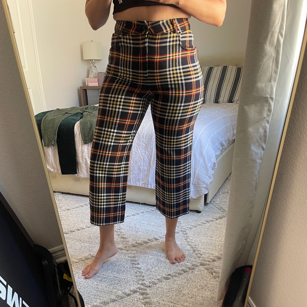 Zara Multicolor Plaid Cropped Pants